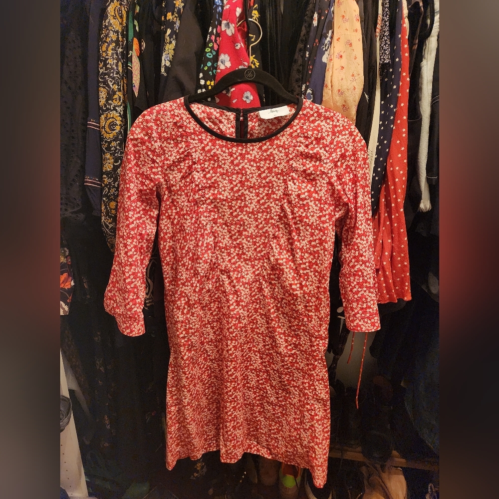 Loup Cotton Shift Mini Dress Red Ditsey Print XS /S